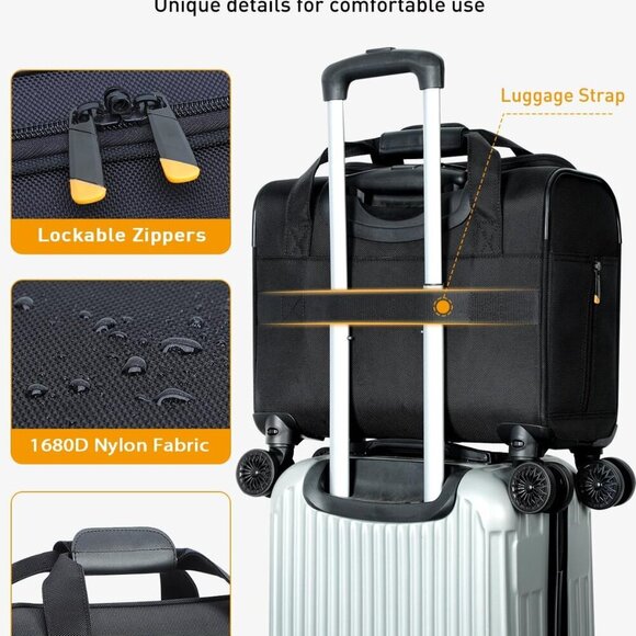 Rolling Laptop Bag, Rolling Briefcase with 4 Spinner Wheels, 14 Inch 1680D Nylon - Picture 5 of 7